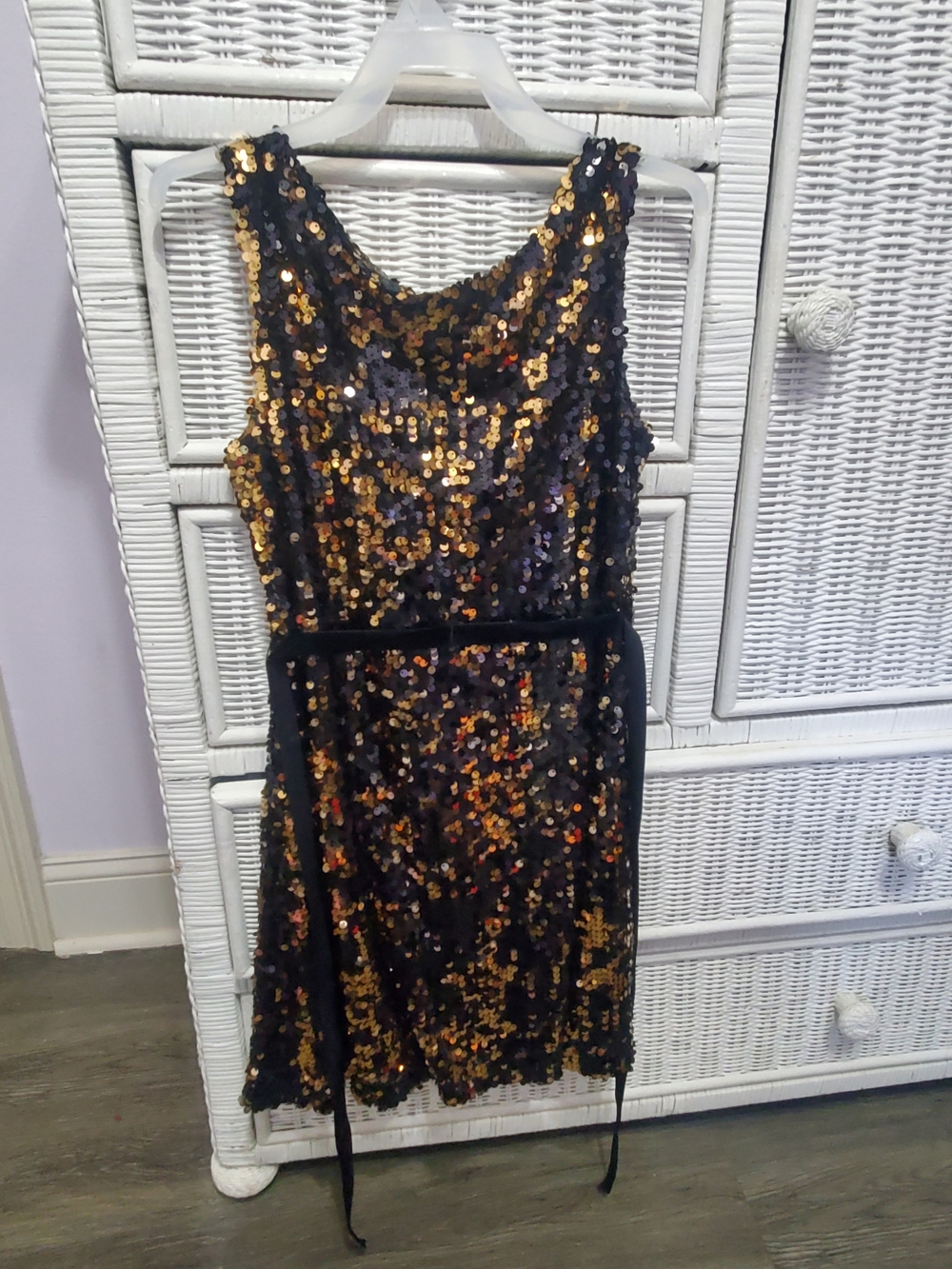 Rare Editions Black and Gold Sequin Sleeveless Dress